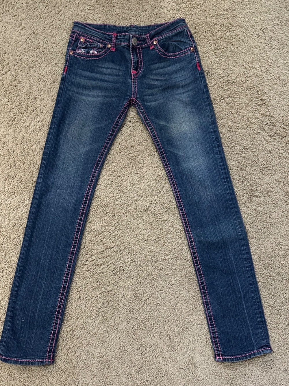 HTF True Religion JOEY Pink Stitch & Rainbow Embroidered Jeans Size 31 - Picture 3 of 7